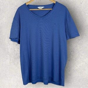 Calvin Klein Blue Striped Short Sleeve V-Neck T-Shirt Mens Size XXL Body Fit Tee